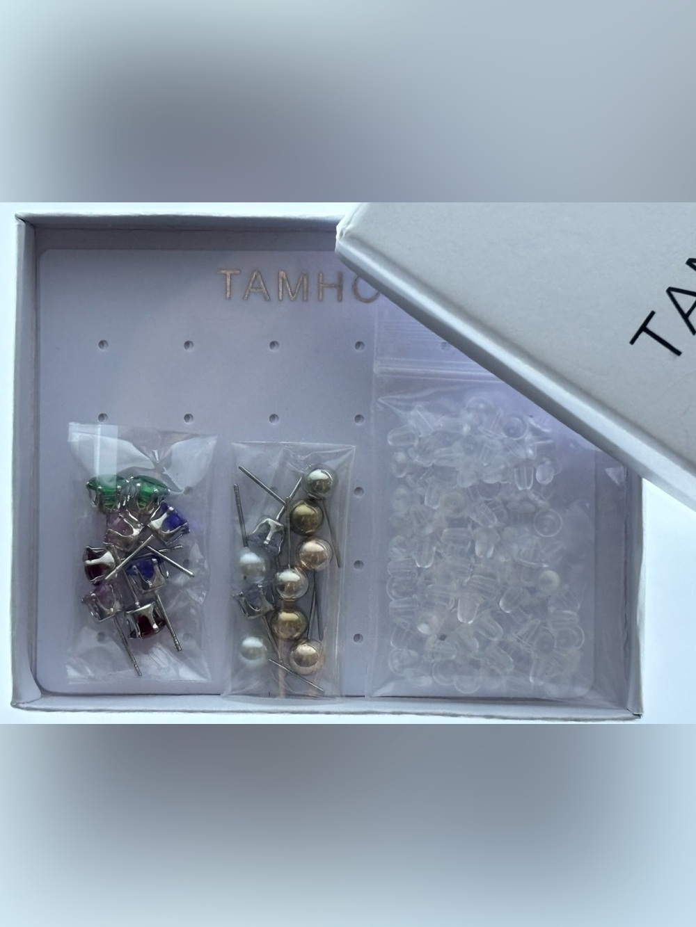 TAMHOO 9Pair Multi Colored Stud Earring Set in Silver, Gold White& Colorful Gems